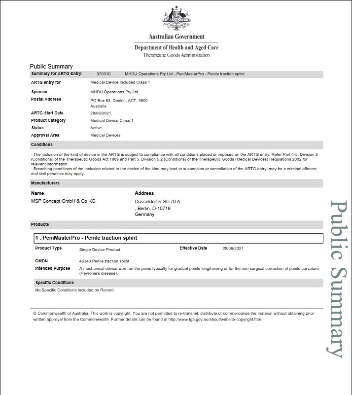 Penimaster Pro Australian TGA Registration (370310) picture